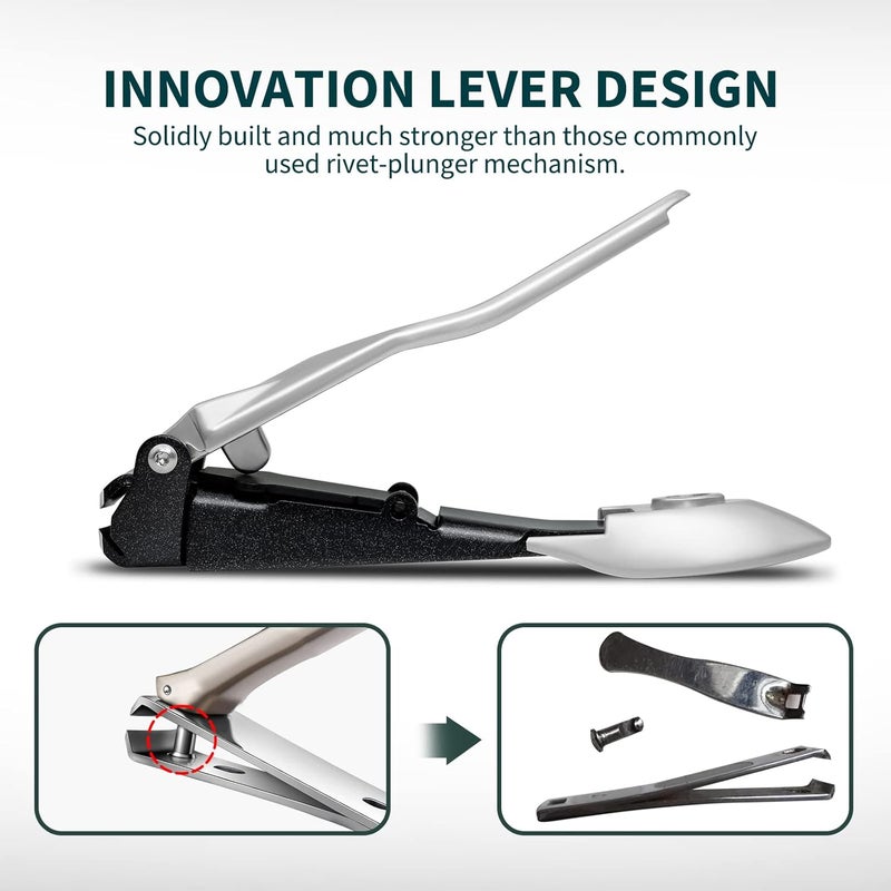 VANWIN Nail Clippers with Catcher, No Splash Fingernail Toenail Clippers with Sharp Curved Blade and Glass Nail File, Wide Jaw Opening Stainless Steel Nail Cutter Trimmer for Seniors Adult Men Women - Image 4